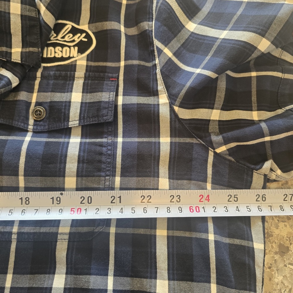 Harley Davidson Navy Multi-Patch Plaid Mechanic Short Sleeve Shirt Slim 2XL.D131 - Picture 7 of 13